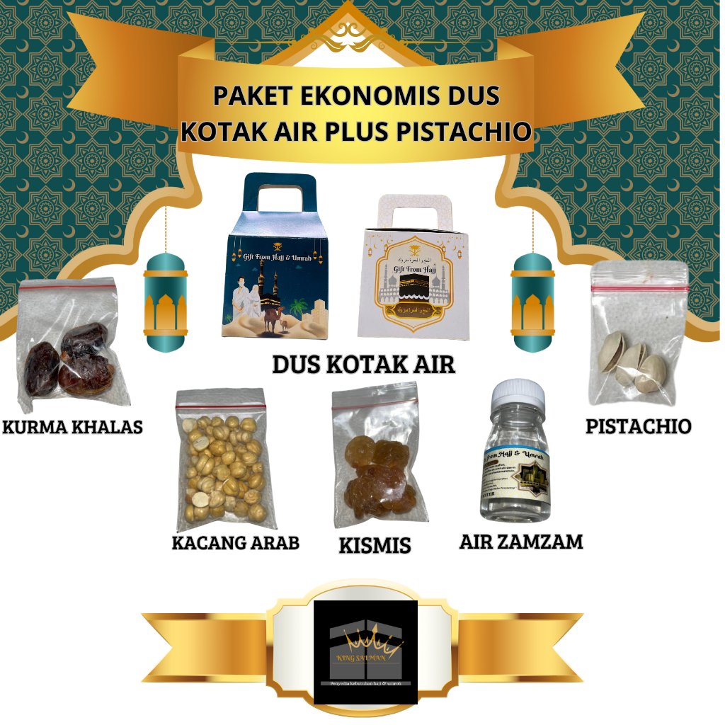 

Paket Ekonomis Oleh-Oleh Haji dan Umroh plus pistachio plus zamzam kemasan variatif