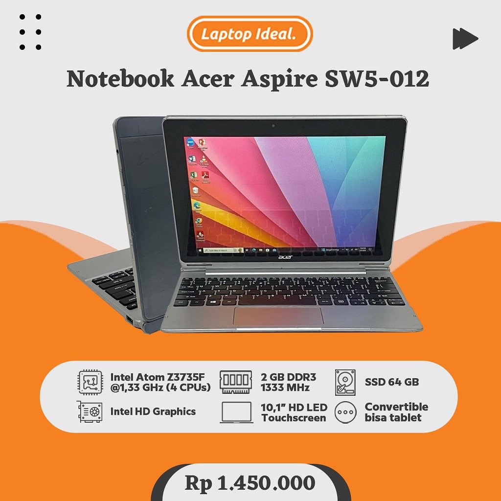Notebook Acer Aspire SW5-012 (2014) RAM 2 GB SSD 64 GB Touchscreen MULUS