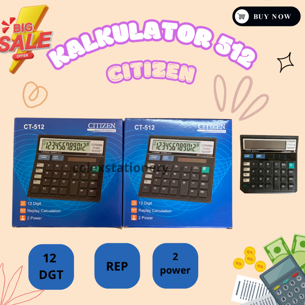 

Kalkulator Check Murah / Kalkulator Dagang Murah Auto Replay 12 Digit 2 Power Ukuran Kecil Citizen CT-512