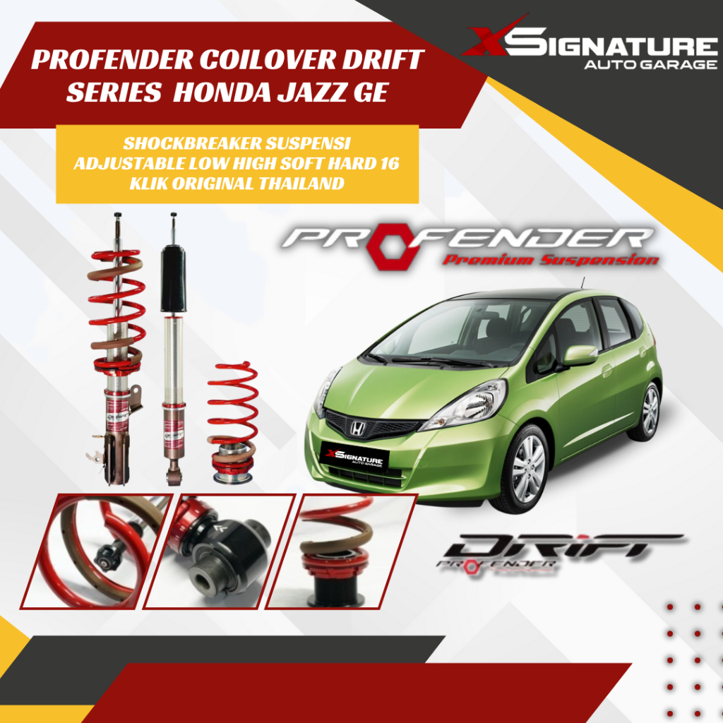 PROFENDER COILOVER DRIFT SERIES JAZZ GE / BRIO SHOCKBREAKER SUSPENSI ADJUSTABLE LOW HIGH SOFT HARD 1