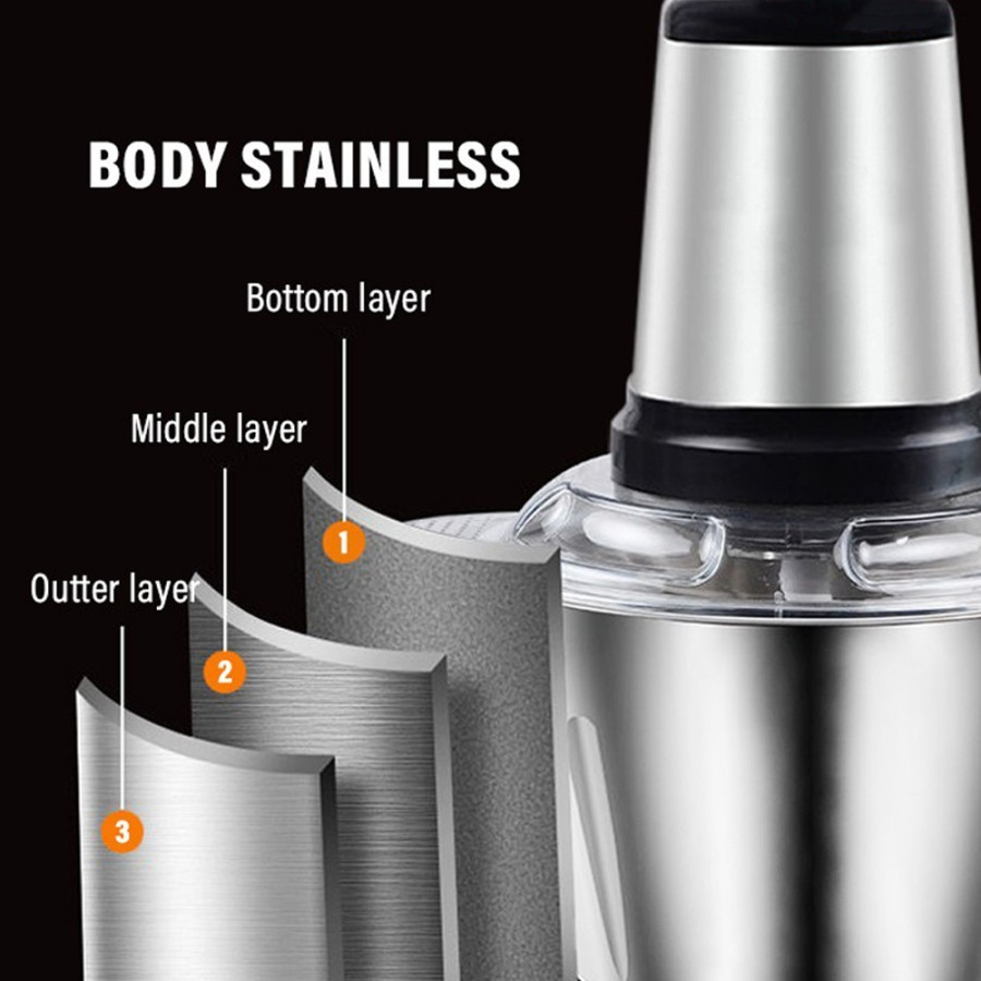 Blender Daging Choper Portable 2In1 4 Mata Pisau Stainles Steel