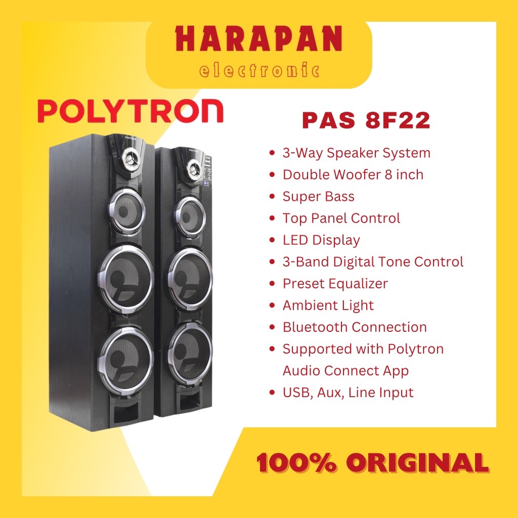SPEAKER AKTIF POLYTRON PAS 8FF22 PAS8FF22 PAS-8FF22 8F22 BLUETOOTH FM RADIO GARANSI RESMI POLITRON