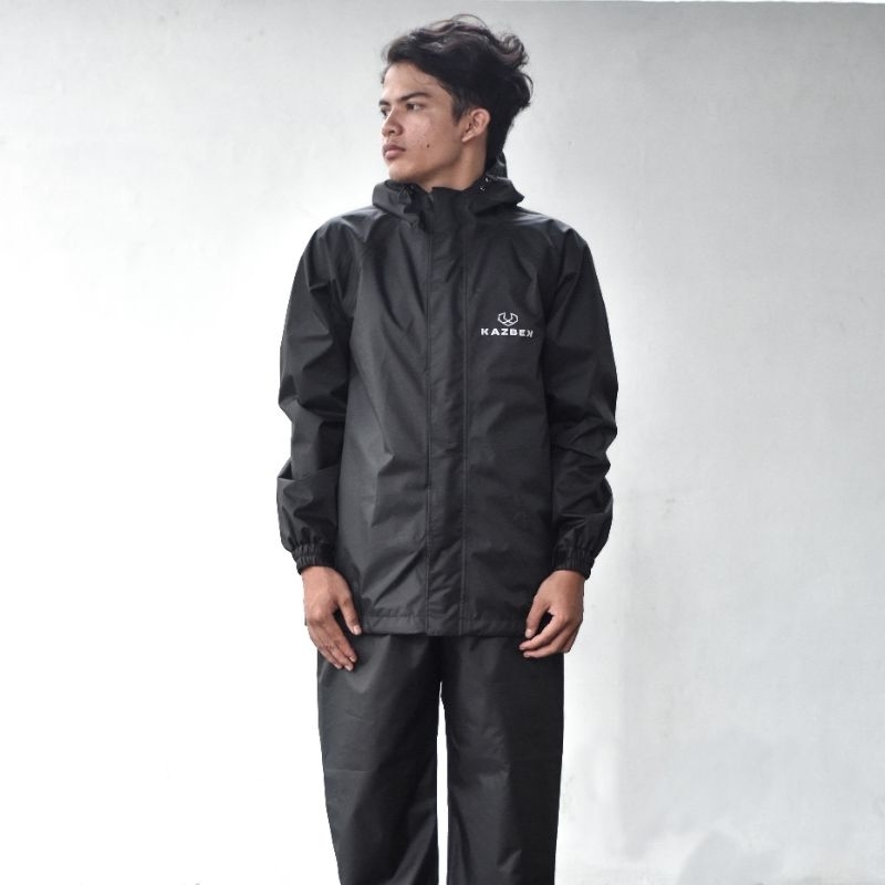 Jas Hujan Raincoat Kazbek Hitam Mantel Setelan