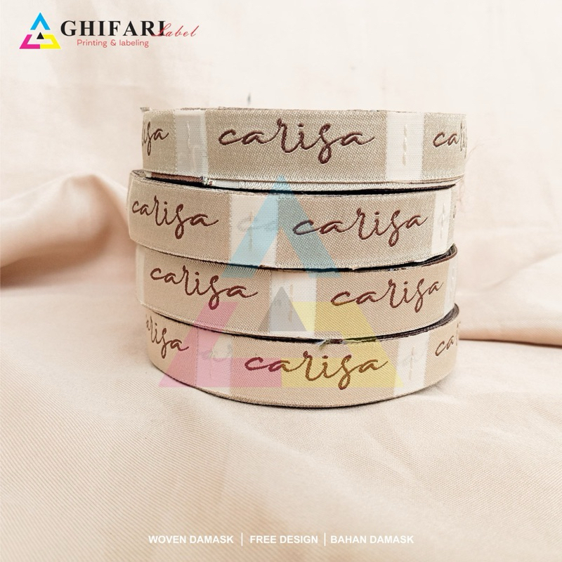 WOVEN CUSTOMUKURAN 1X5, label woven ( 100 lusin/1,200pcs) label woven, lebel merek baju, label hijab