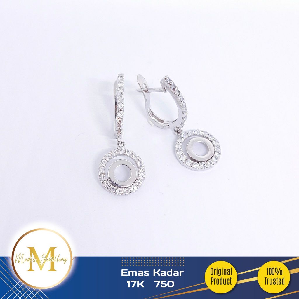 MODIS JEWELLERY - Anting Jepit Circle Putih - Emas 17k 750