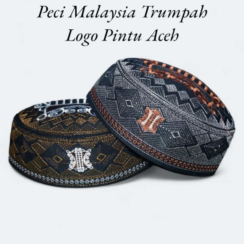 Peci Malaysia Terompah Motif Pintu Aceh / Songkok Malaysia / Kopiah Terumpah Logo Aceh