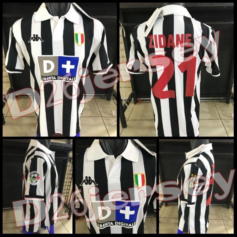 Jersey RETRO JuventusS_ Home 1998 / 1999 + Cetak Nama Nameset ZIDANE 21 / Custom + Patch