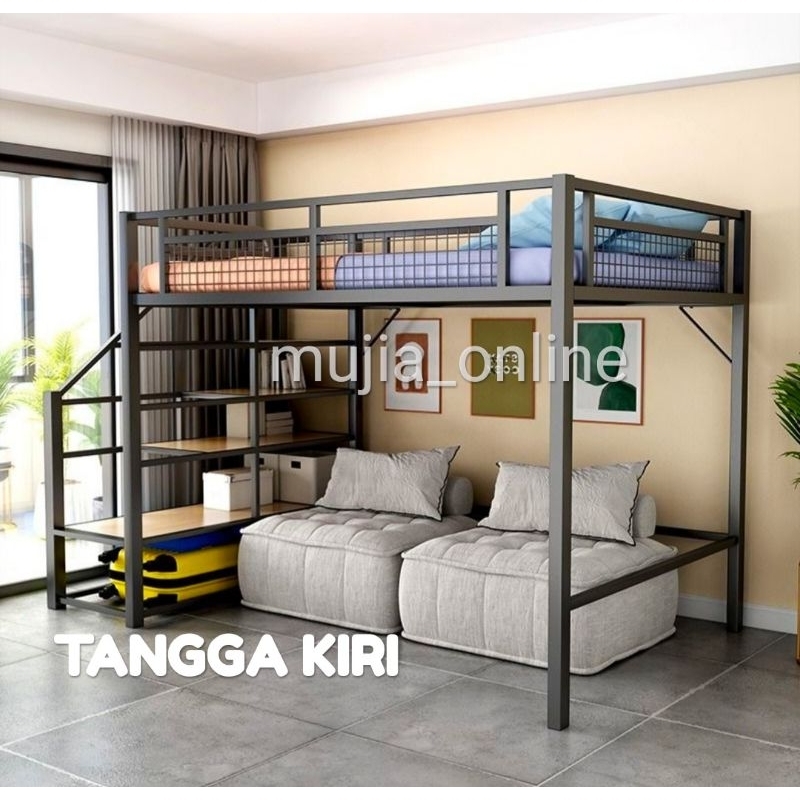 Mezzanine Ranjang Kamar Tingkat Atas Loft Bunk Bed Besi Mewah Kuat Costum Murah