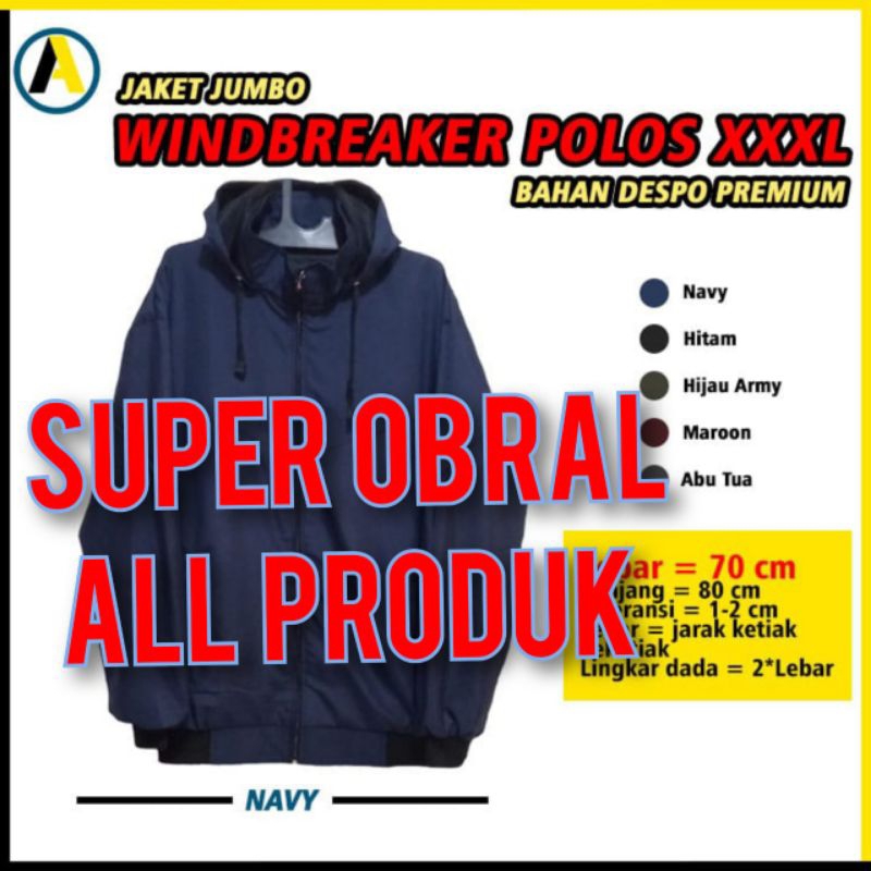 jaket parasut pria wanita polos jumbo big size