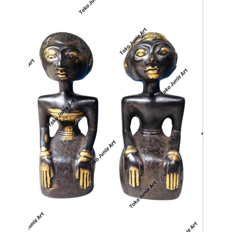 Patung Pengantin jawa Loro Blonyo Kuningan Hitam 15 cm sepasang Kode Ptk41