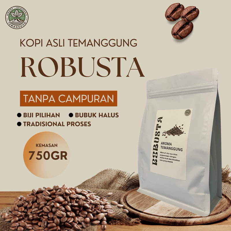 

Robusta Kopi Asli Temanggung Tanpa Campuran (100% kopi murni) Kemasan 750GR Aroma