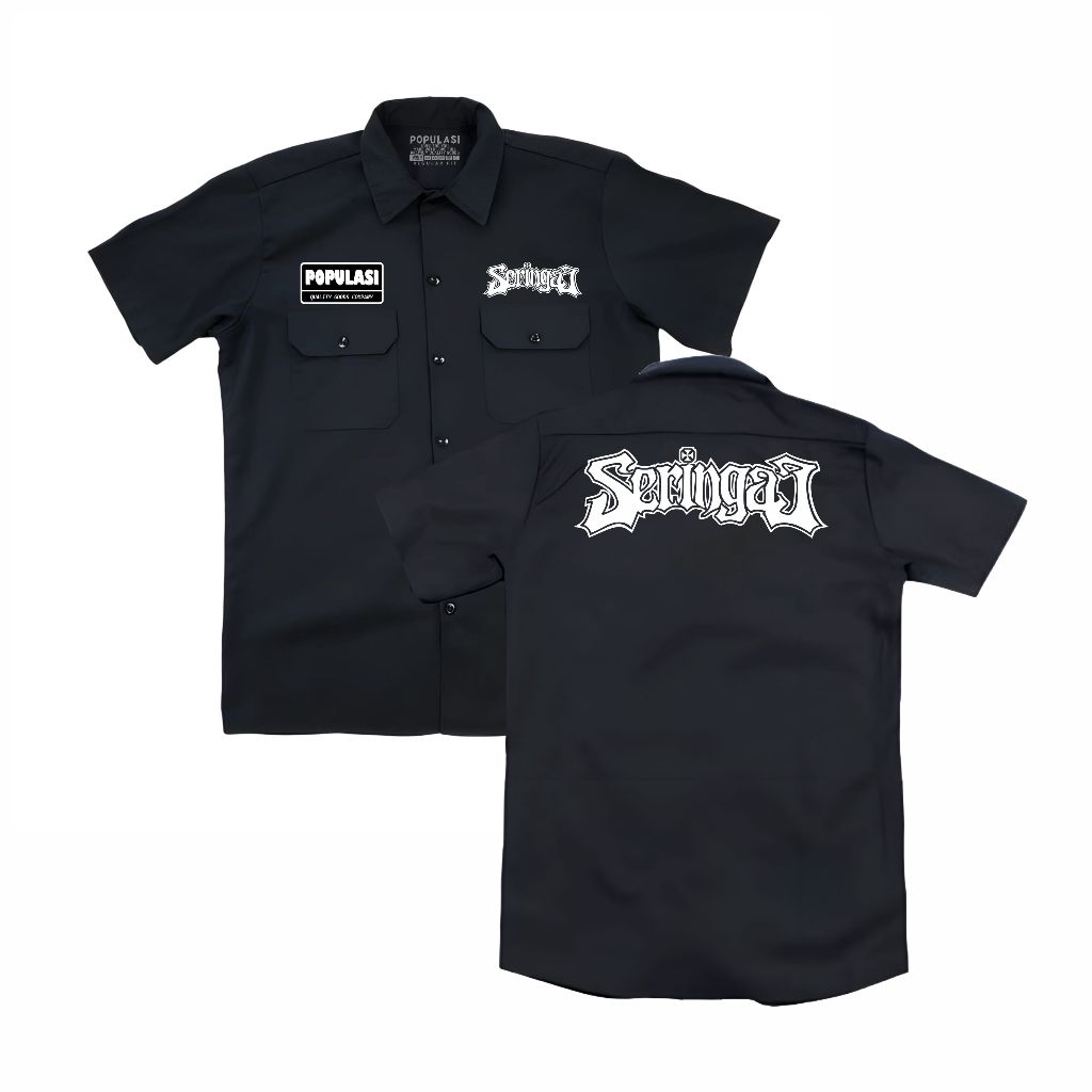 Populasi  Workshirt Seringai font pdh band musik Pakaian pria wanita  Kemeja pdh Vintage Casual Stre