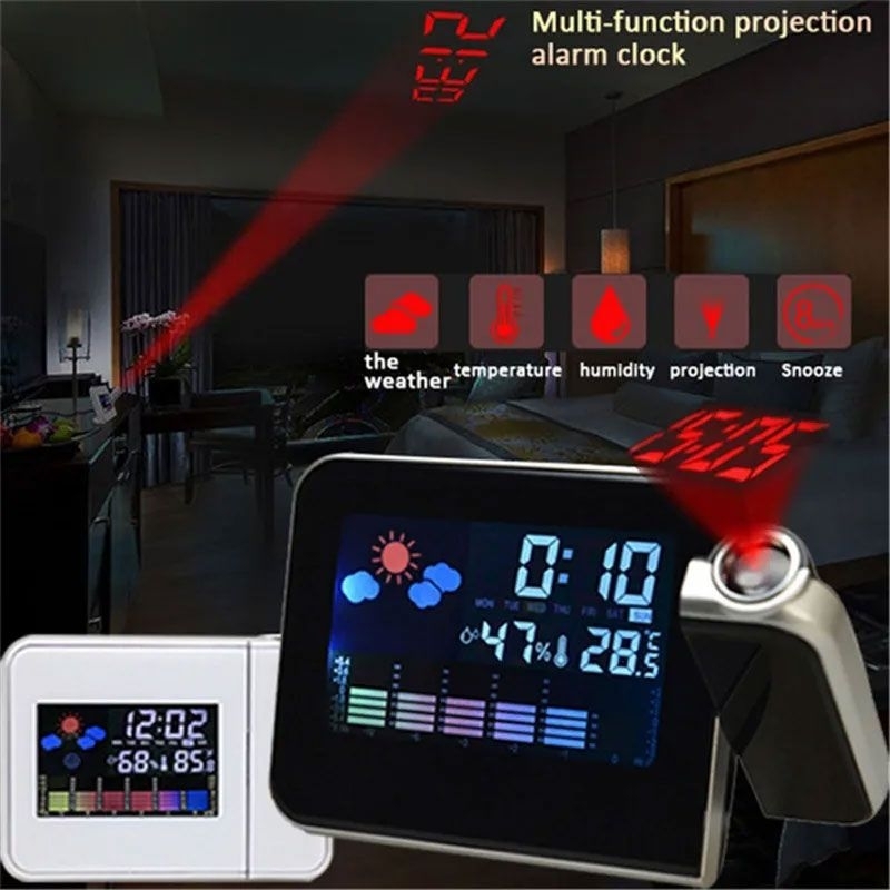 (COD)Jam Digital LED Proyektor Penunjuk Cuaca/Jam Digital/Mesin Jam alarm LED Thermometer Higrometer