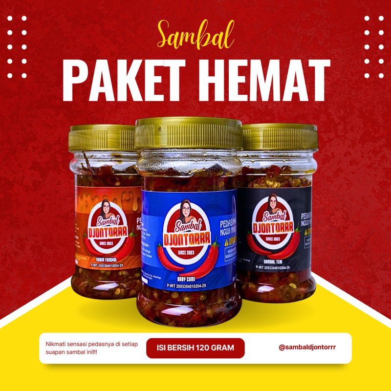 

Paket Hemat 3 botol Sambal DJONTORRR Baby cumi, Suwir Tongkol, Teri Medan 120 gram