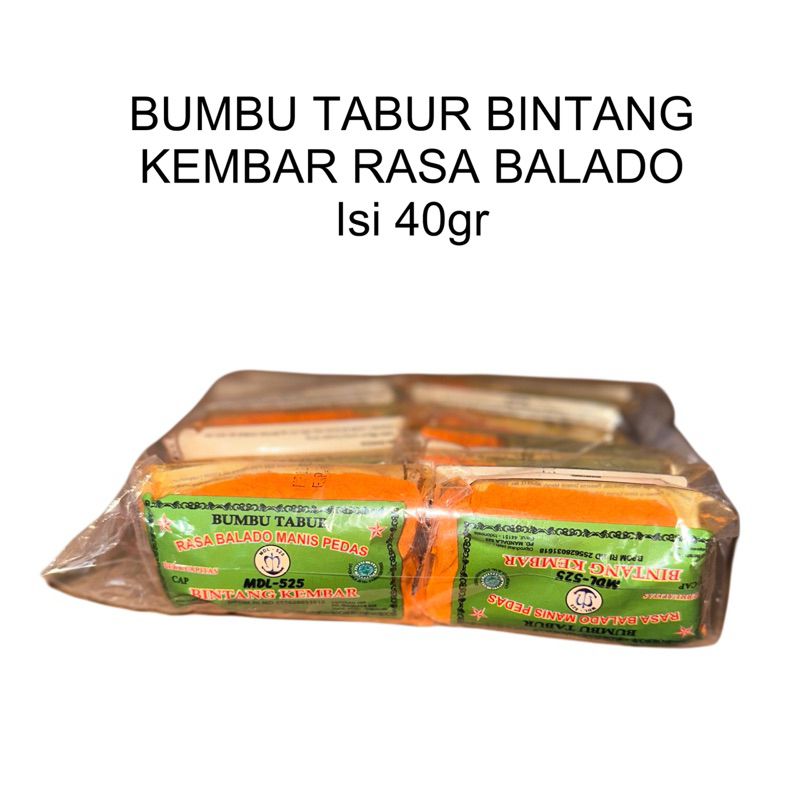 

Bumbu Tabur Bintang Kembar / MDL Rasa Balado Keju Manis Pedas Isi 40gr x 12pc