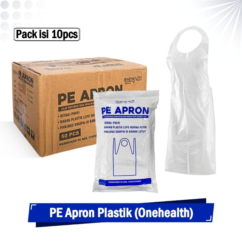Apron Celemek Plastik PE Apron Medis Baju APD OneHealth Ecer/Pcs