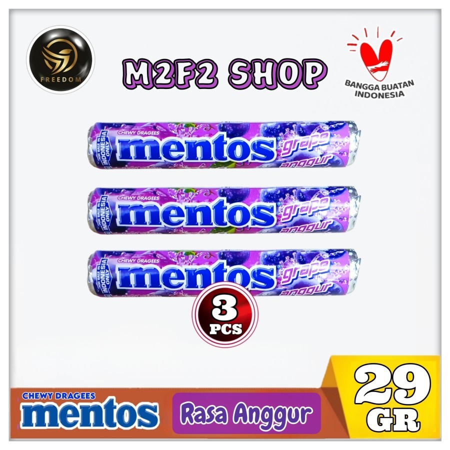 

Mentos GRAPE Chewy Dragees Candy Roll | Permen Kembang Gula Rasa Anggur - 29 gr (Kemasan 3 Pcs)