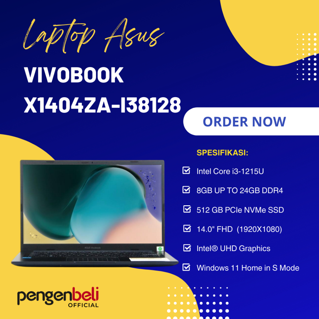 Laptop 5 Jutaan Asus Vivobook Core I3 Gen 12 - Ram 24GB - SSD 512GB - LCD 14" FHD - Windows 11 Home 