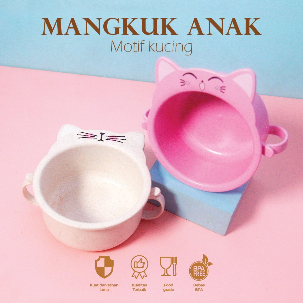 Peralatan Makan Anak - Mangkok Tempat Makan Bayi Karakter Kucing