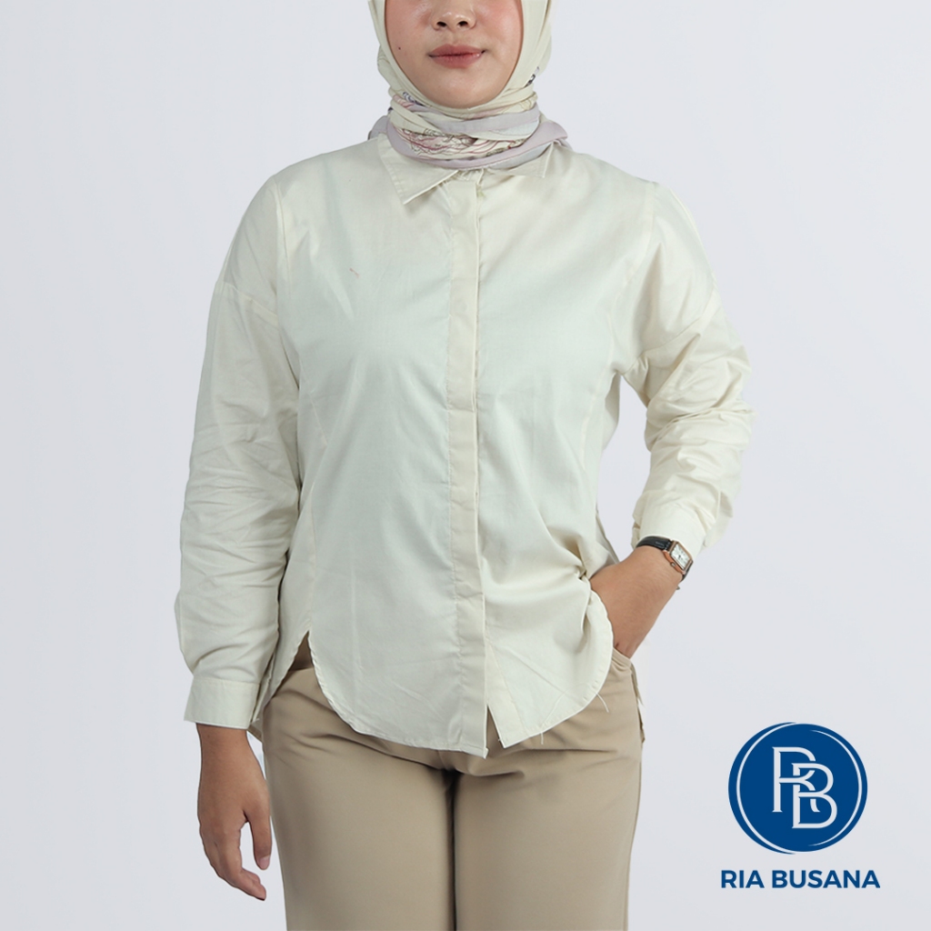 Ria Busana - Agape 88 - Kemeja Kerah Wanita Lengan Panjang Polos  Katun Art. 2412
