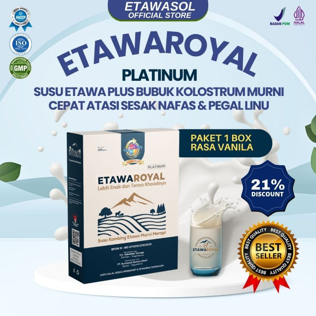 

Susu Kambing ETAWAROYAL Platinum - Rasa Vanilla Untuk Sesak Nafas dan Nyeri Dada - 250gr 1 Box