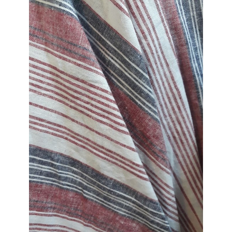 Kain Linen Salur Merah Bahan Textile Katun Linen Per Setengah Meter.
