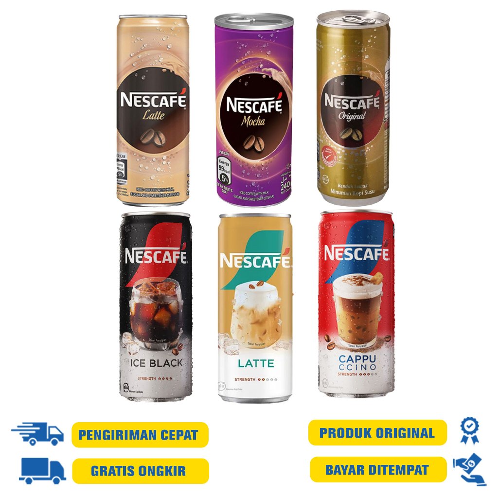 

Nescafe Kopi Kemasan Kaleng 220 ML | 240 ML - Cappuccino | Latte | Ice Black | Mocha | Original