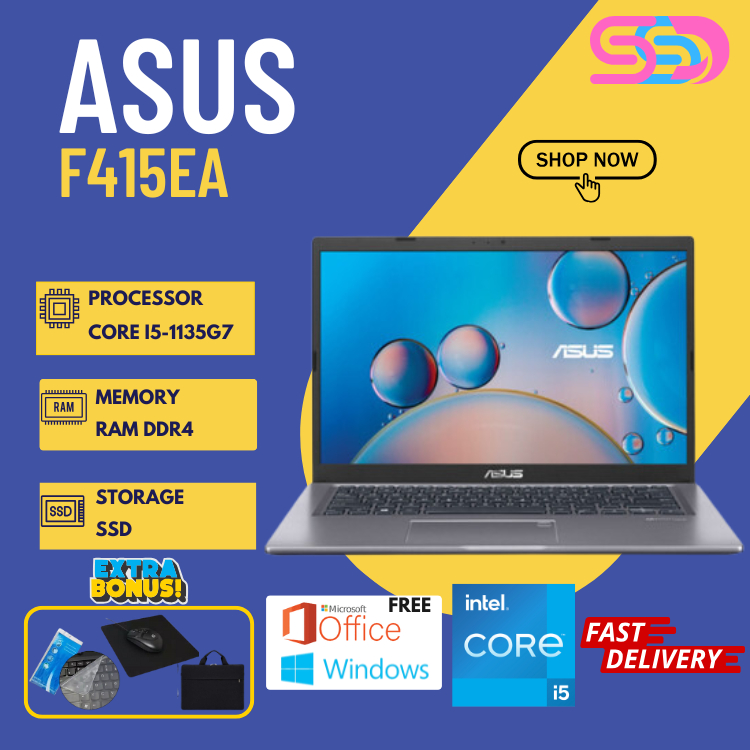 ASUS F415EA Core i5-1135G7 RAM 16GB/SSD 512GB 14" FHD BACKLIT IRIS Xe W 11 free MOUSE DAN TAS