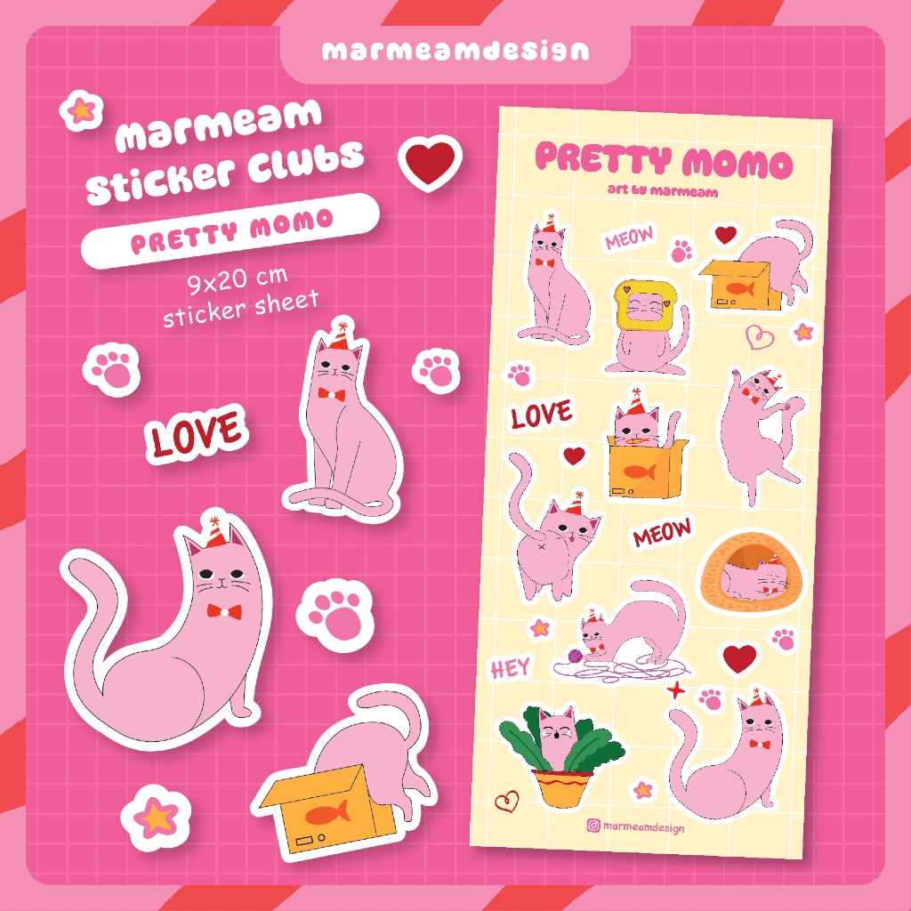 

Sticker Kucing Pink | Pretty Momo | Vinyl Sticker Tahan Air 9x20 cm