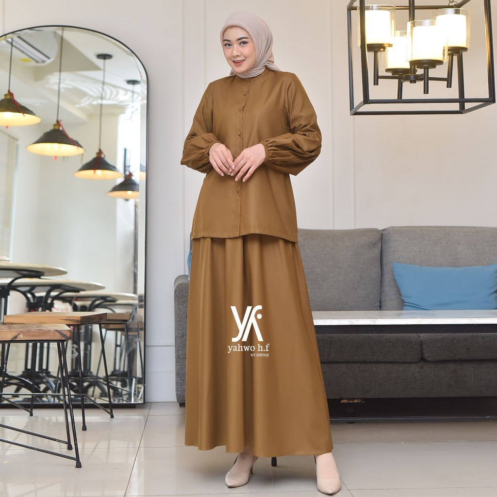 PALING LARIS Yahwo Hijab Fashion - Setelan Pemda Wanita - khaki tua - Terlaris - One Set - Busui -