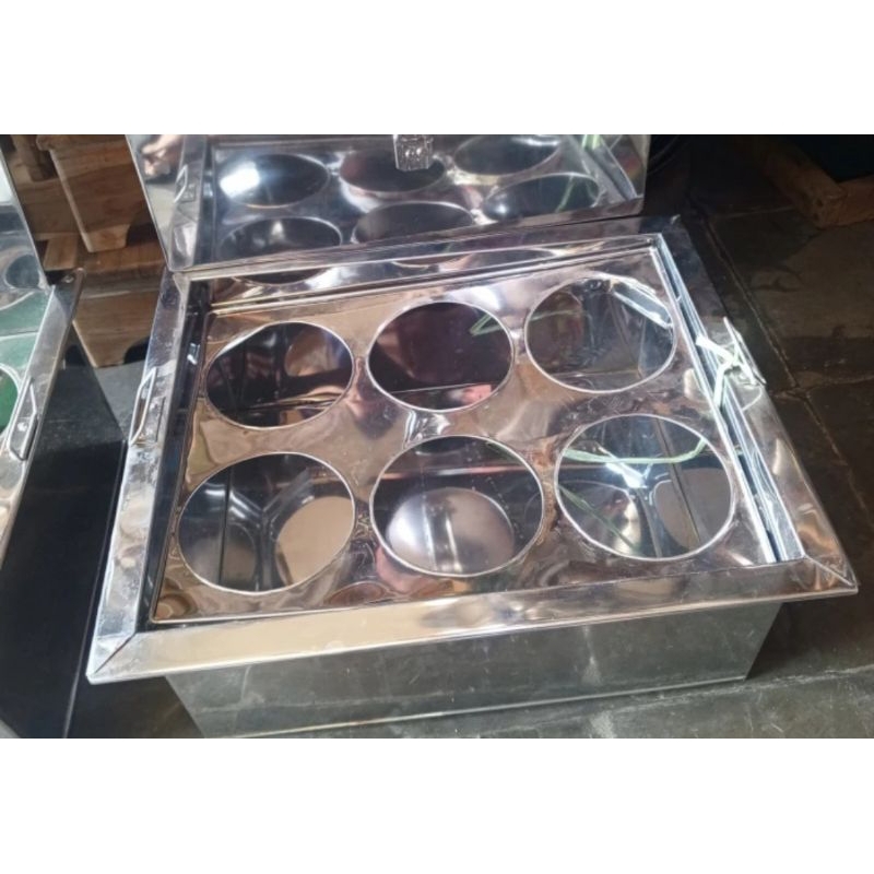 Dandang Mie ayam kotak Stainless 6 Lubang + 6 Serok saringan panci tong mie tanpa kuah