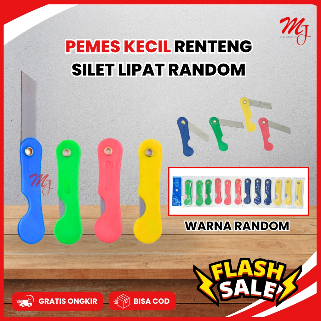 

(12 pcs) Pisau Kecil Slilet Lipat Mini Pemes Warna-Warni