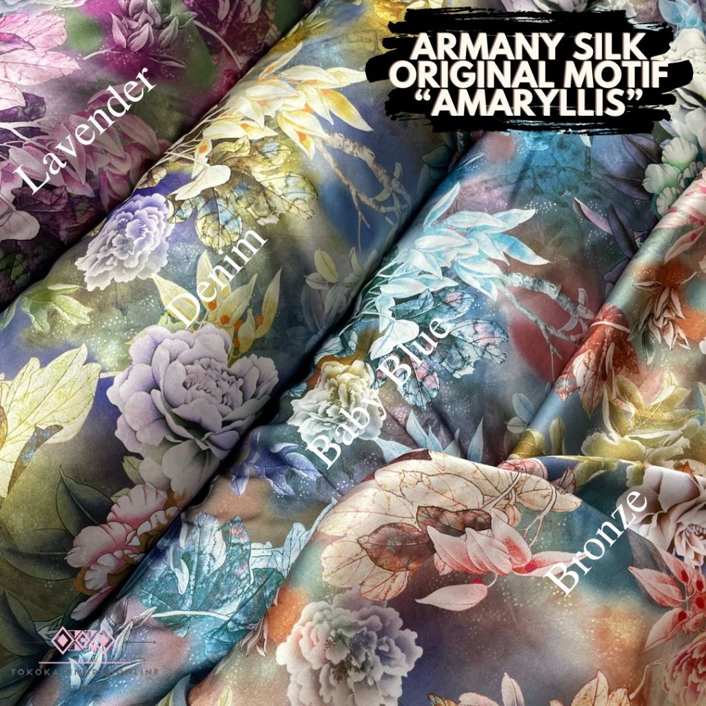Kain SATIN ARMANY Original Print Motif Bunga Amaryllis Super Silk Premium Satin ARMANI 100% ASLI