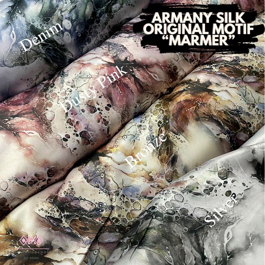 Kain Satin Velvet Roberto Original Print Motif Marmer Super Silk Premium Satin ARMANI 100% ASLI