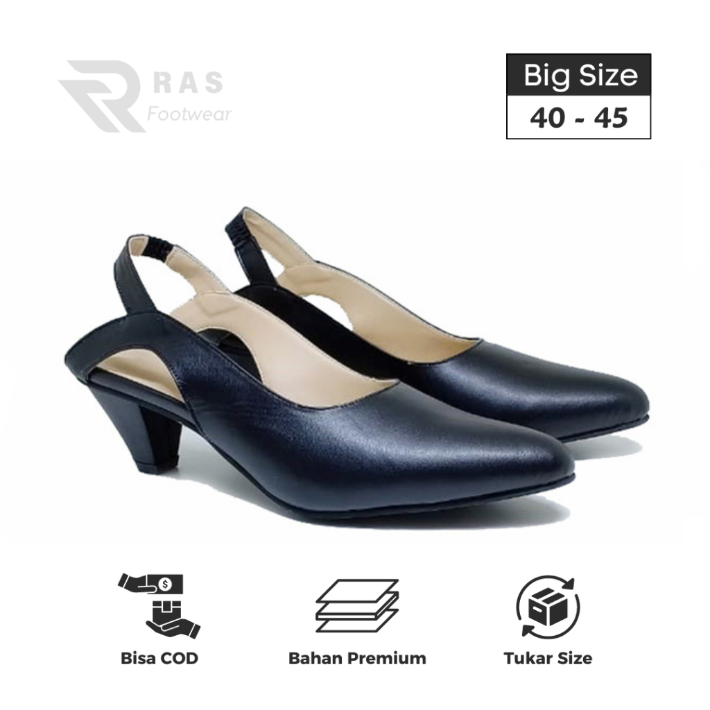 Pantofel Heels Wanita Ukuran Jumbo Size 40 41 42 43 44 45 Hitam -  Shoes
