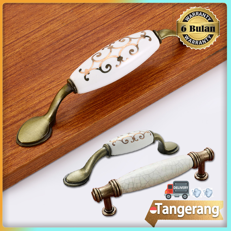 Tarikan Lemari Ceramic Crack Handle Pintu Lemari Dan Handle Laci  Paduan Seng Vintage