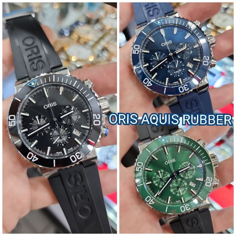 JAM TANGAN PRIA ORIS AQUIS RUBBER CHRONOGRAPH NEW