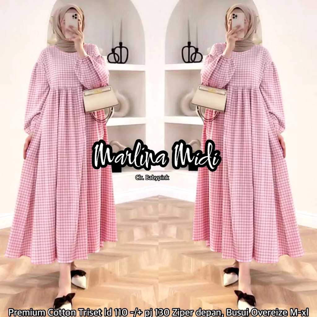 Humna Collection Baju Atasan Wanita Terbaru Marlina Midi Dress Tunik Cantik Ukuran S M L XL XXL