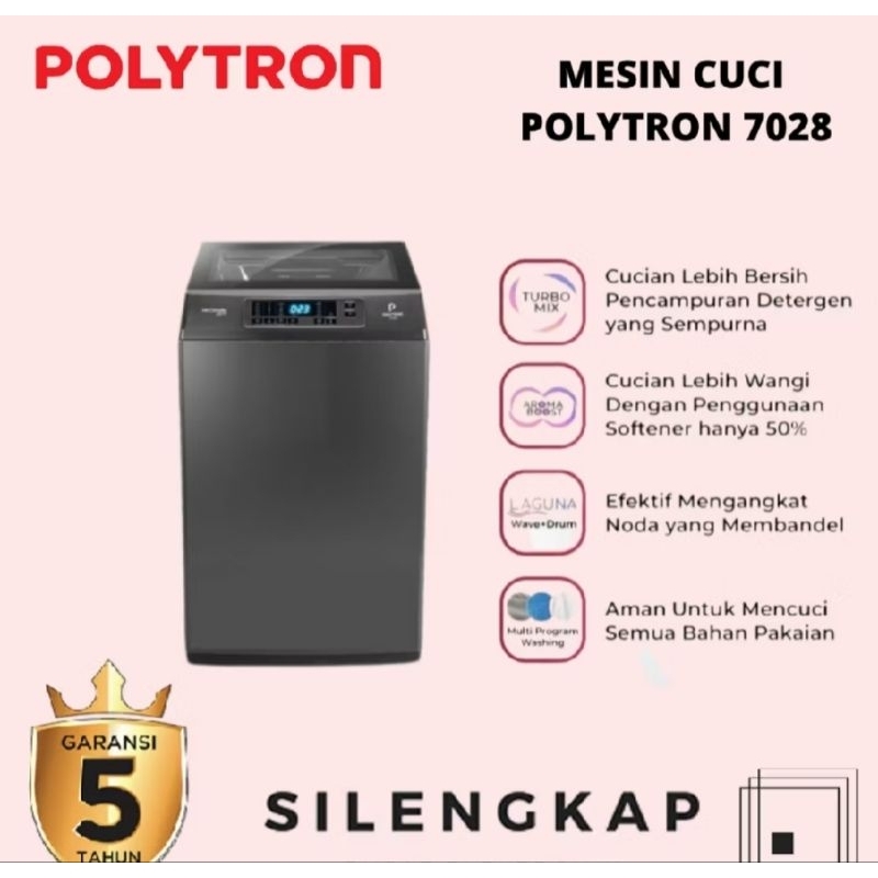 Mesin cuci otomatis POLYTRON New Zeromatic 7Kg PAW 7028Y