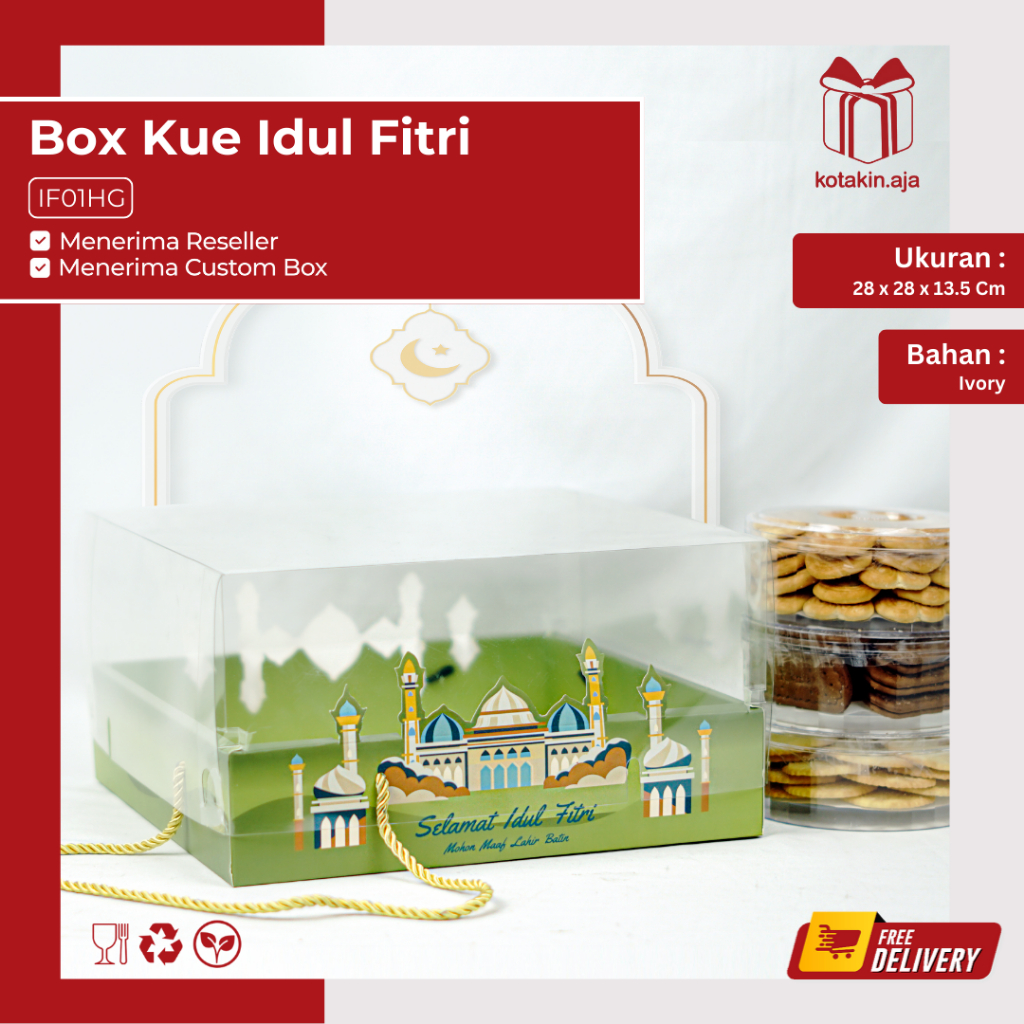 

Box Mika Lebaran / Kotak Kue Lebaran / Box Hampers Lebaran / Mika Box Lebaran / Kotak Hampers Idul Fitri I IF01HG