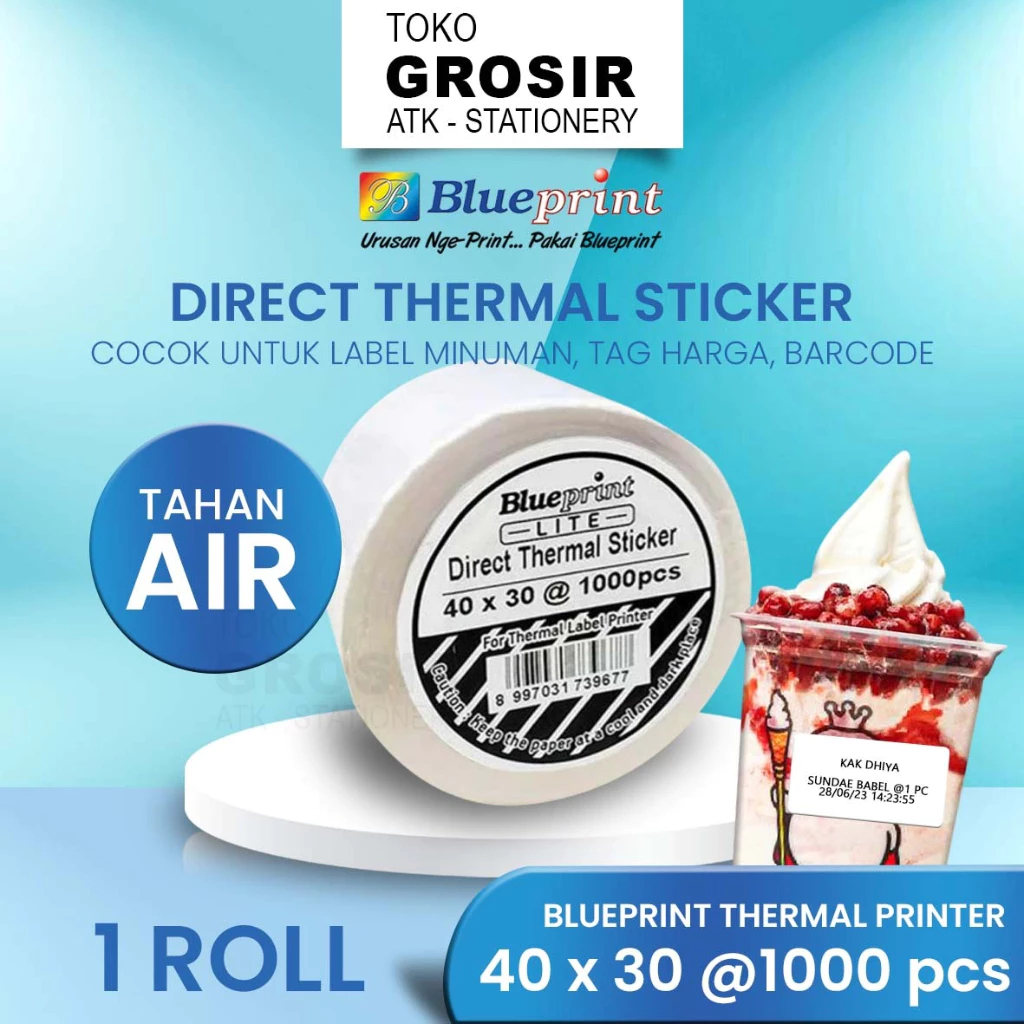 

(LIVE) 40x30 (1 ROLL) Direct Thermal Sticker Label BLUEPRINT LITE 40x30 @1000 - untuk MIXUE