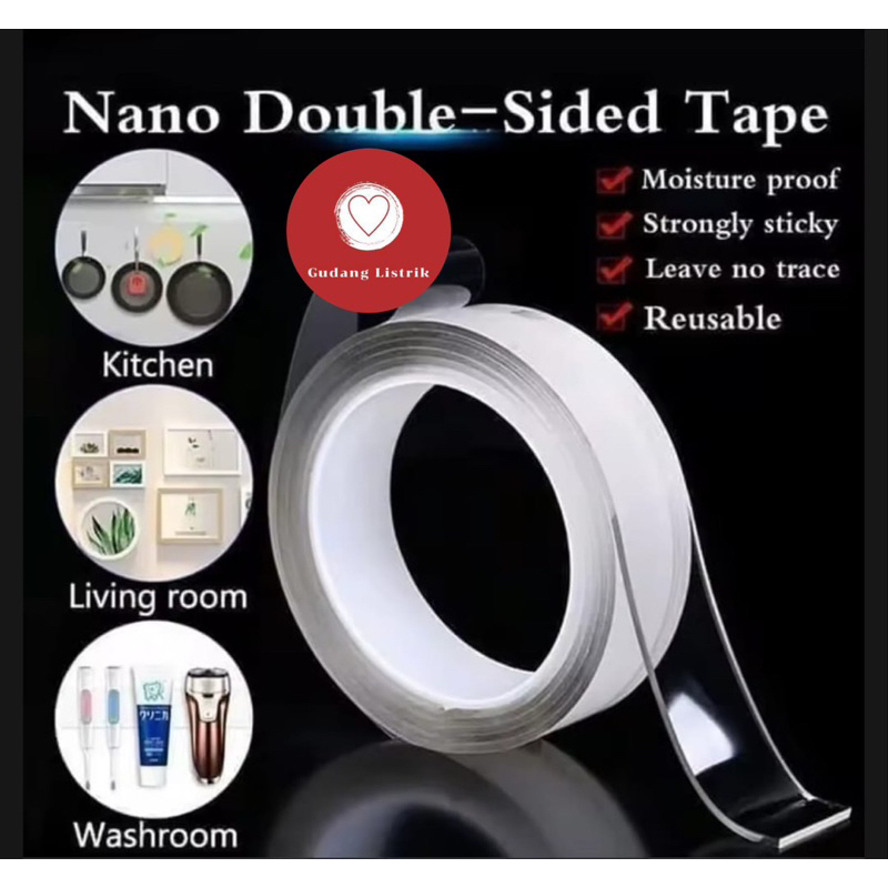 

Double Tape Nano Selotip Bening 2 Sisi Serbaguna 1M, 3M, & 5M