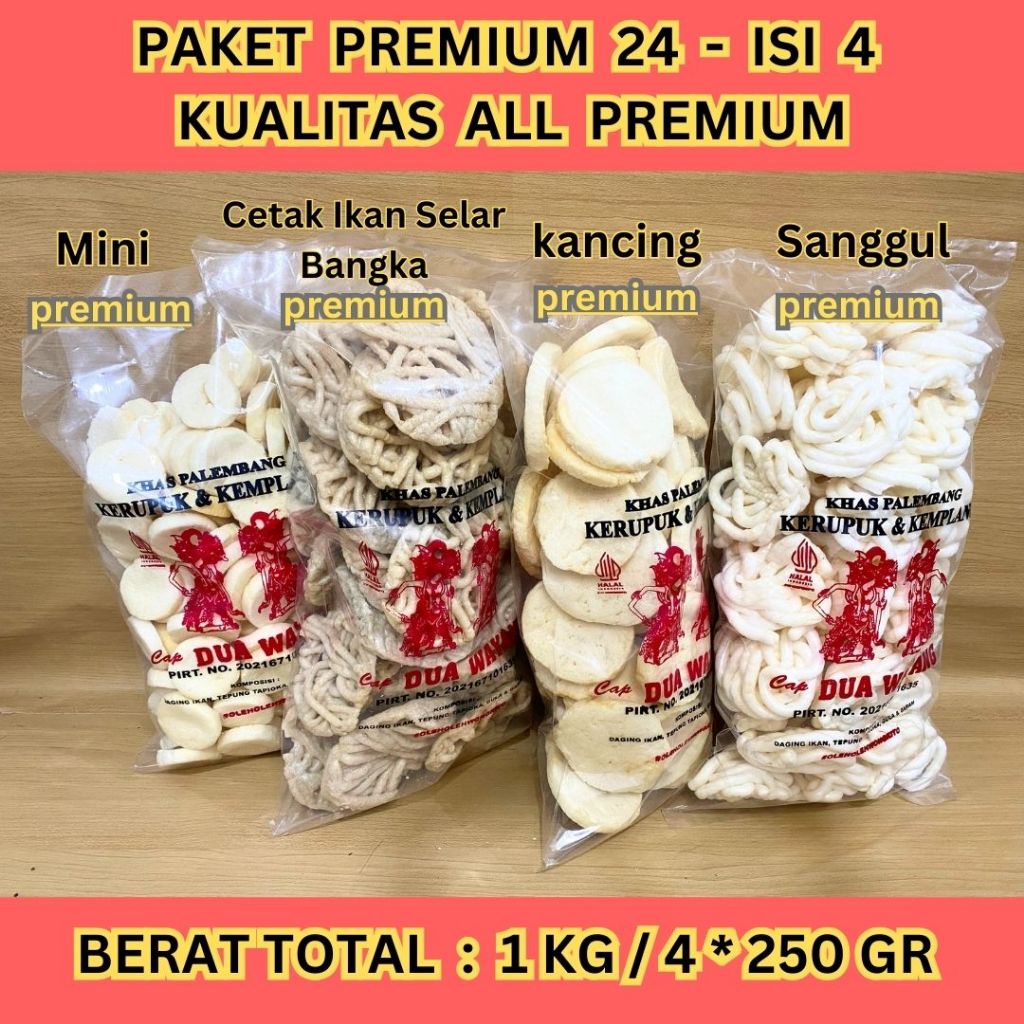 

PAKET PREMIUM 24 ISI 4 Kualitas Premium Kemplang Mini Kerupuk Cetak Selar Bangka Kemplang Kancing Kerupuk Sanggul Paket Mix