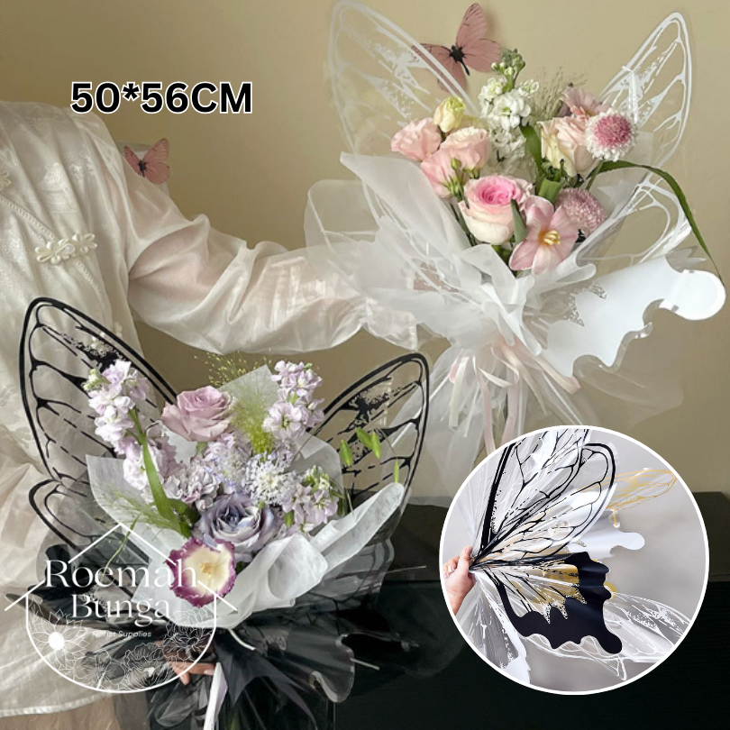 

[1 SET / 4 LBR] Flower Wrapping Sayap Kupu Transparant Bening Buket Pembungkus Bunga 50*56cm