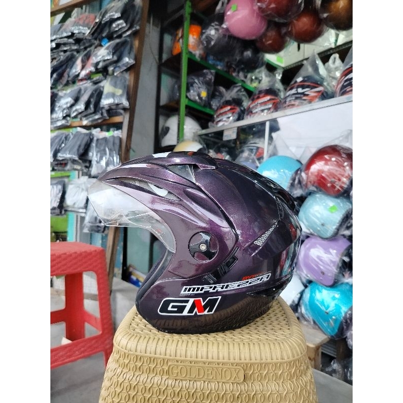 HELM GM IMPREZZA SOLID UNGU DOUBLE VISOR ORIGINAL PRODUK