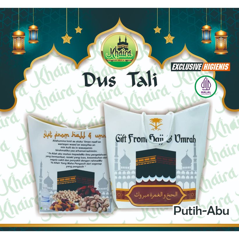 

Grosir Dus Oleh Oleh Haji Dan Umroh Teng-Teng Tali Kardus Warna Putih-Abu. 1 pack isi 25 pcs