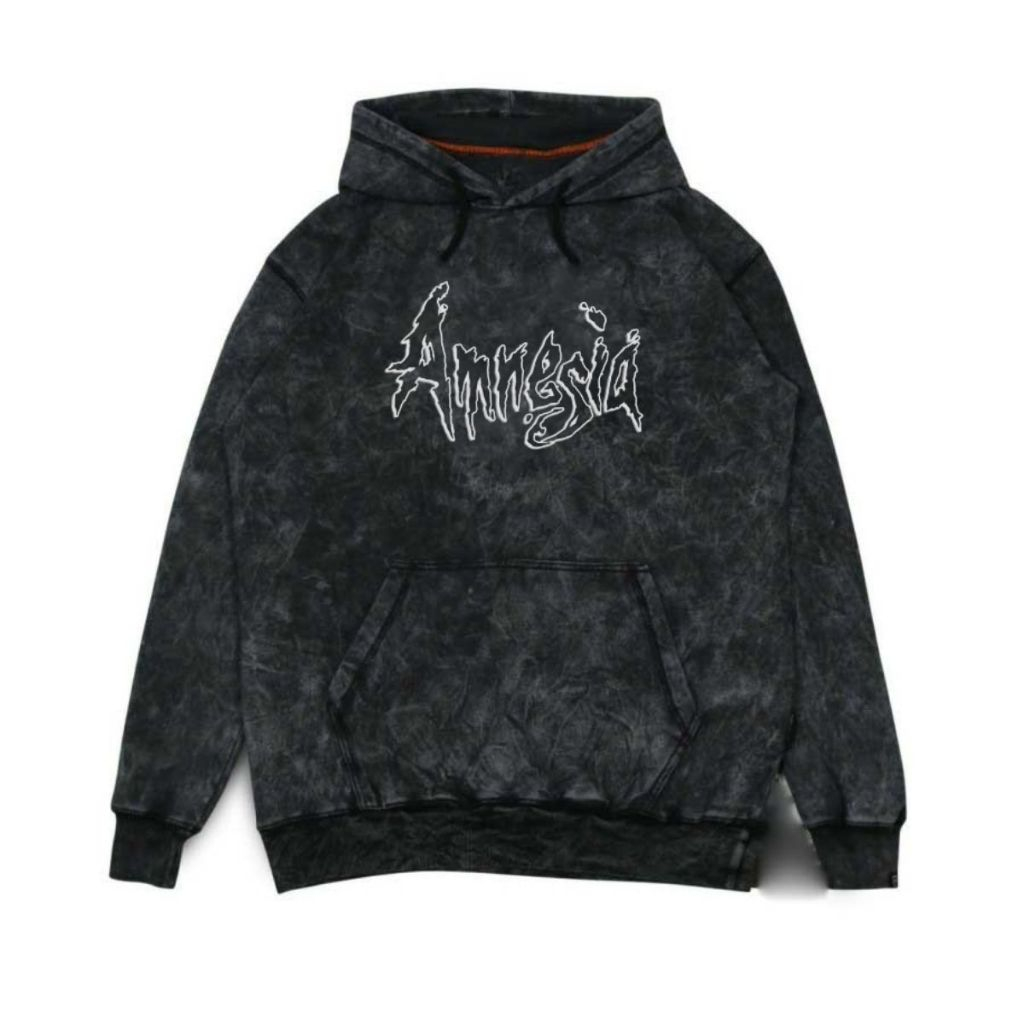 Murah - Washed Hoodie Pullover Black Sandwash Metal Amnesia M-XXL