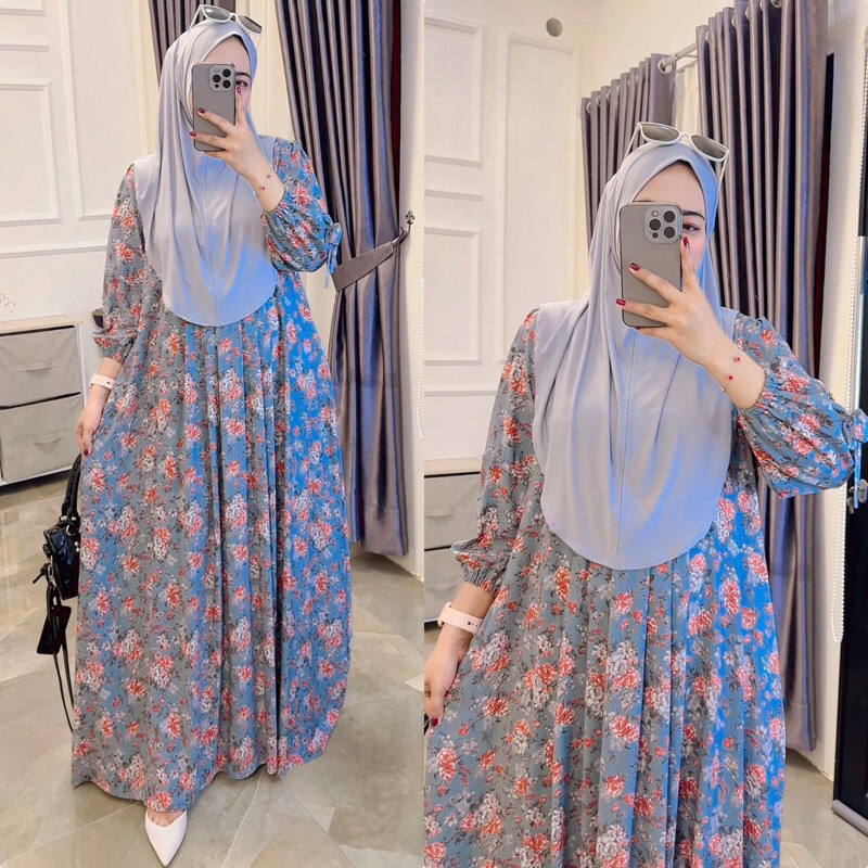 GAMIS SET HIJAB JERSEY MOTIF PREMIUM | GAMIS HIJAB JERSEY INARA | GAMIS RAYON JERSEY PREMIUM