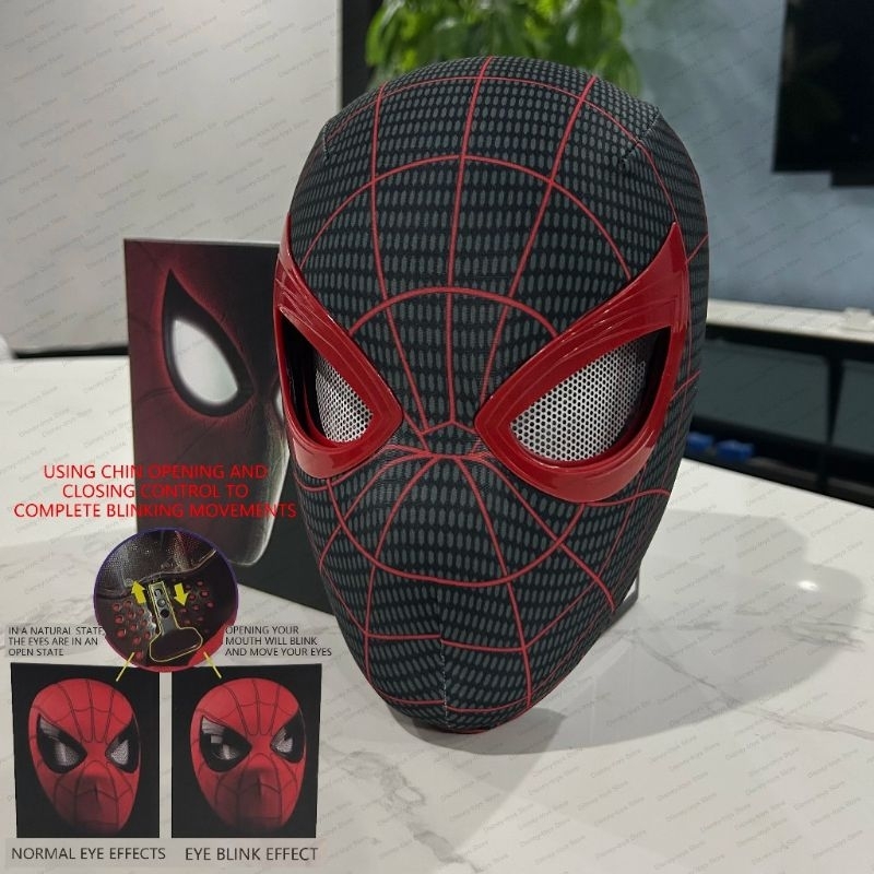 Cosplay Spiderman Topeng Mask Spider Man Miles HeadGear Black Spider Mask