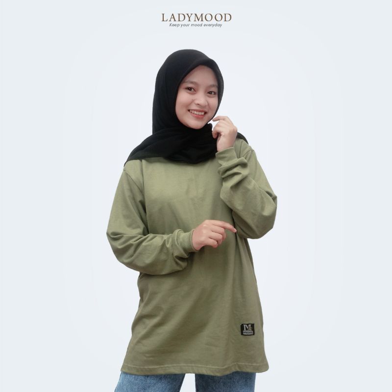 KAOS LENGAN PANJANG WANITA WARNA OLIVE, ELEGAN, MEWAH.